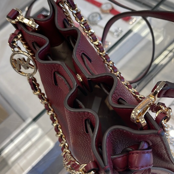 Michael Kors Women's Mina Small Belted Chain Crossbody Shoulder Bags Dark Cherry - Picture 10 of 16